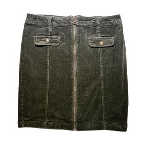 d.Jeans Olive Green Corduroy Mini Skirt Zip Front Utility Pockets Stretch 12